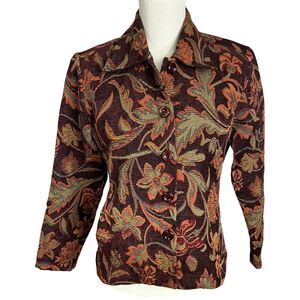 Chadwick's Vintage Size 4P‎ Petite Tapestry Blazer Jacket Floral Print Button Up